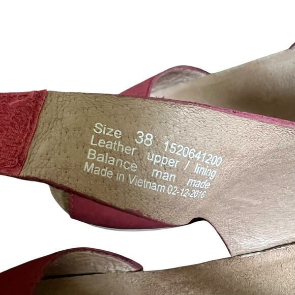 Dansko Vera Red Nubuck Leather Peep Toe Wedge Sandals 38 7.5-8 Comfort - Picture 10 of 12